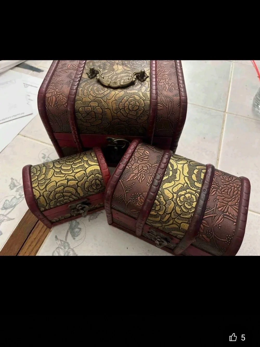 Vintage-Style Decorative Treasure Chest Set - Brown & Gold 3pcs